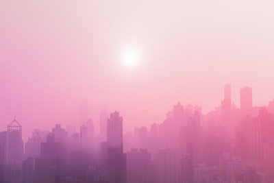 白天被雾覆盖的摩天大楼